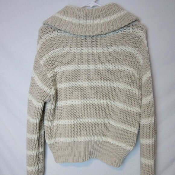 American Eagle Beige Knit 1/4 Zip Sweater Collared Striped Preppy Women's Small - Picture 8 of 8